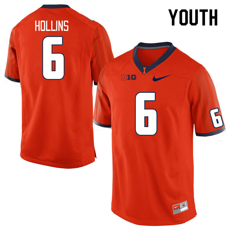 Youth #6 Ashton Hollins Illinois Fighting Illini College Football Jerseys Stitched Sale-Orange